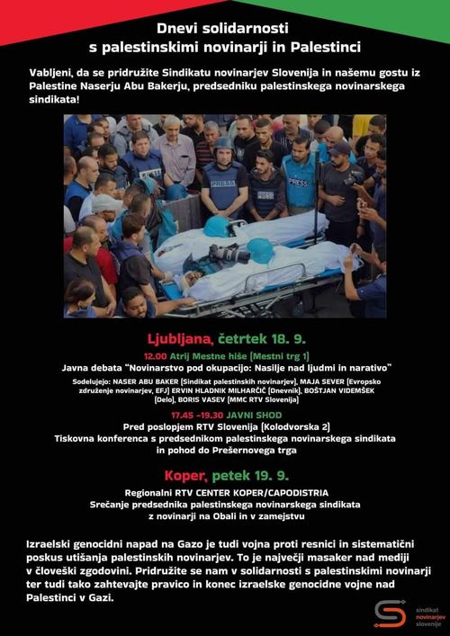 Dnevi solidarnosti s palestinskimi novinarji in Palestinci: Javna debata "Nasilje pod okupacijo: Nasilje nad ljudmi in narativo"